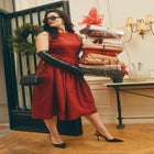 Boat Neck Flare Midi Dress image number null