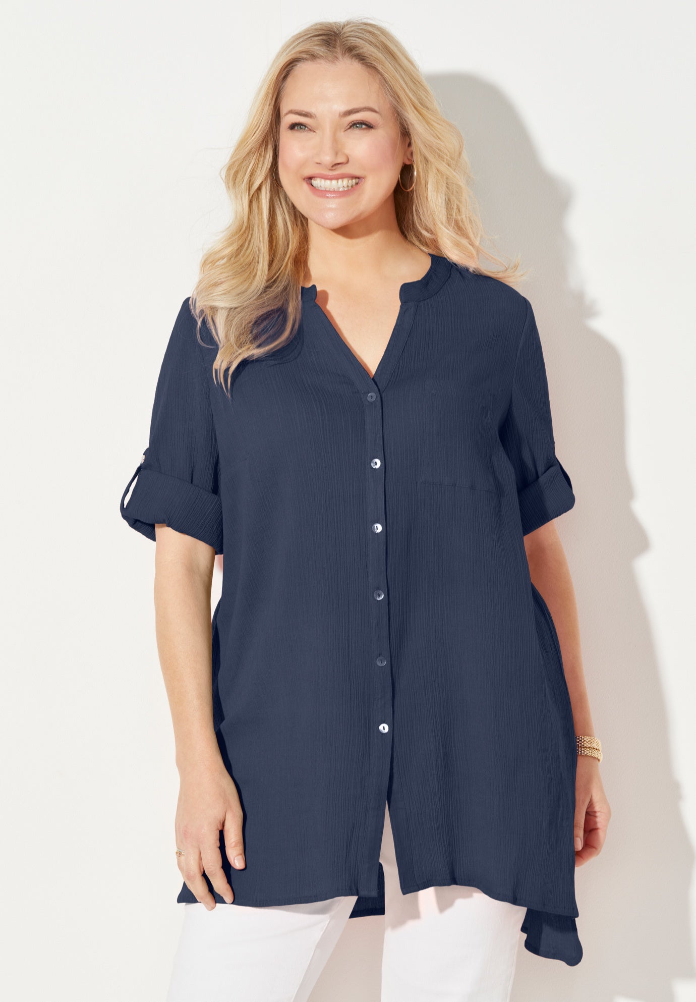 Mandarin Collar Gauze Tunic image number 0