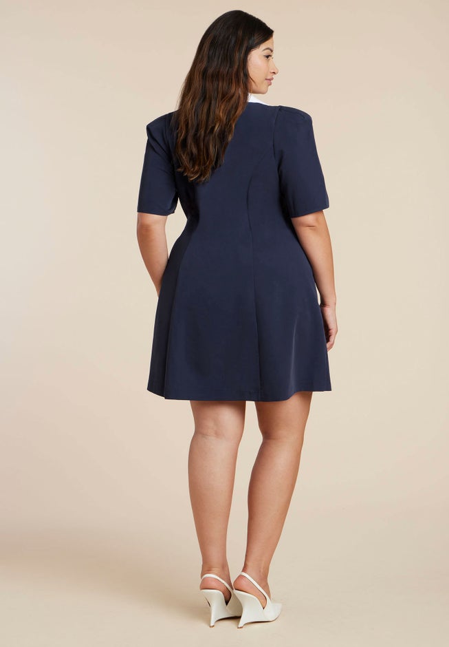Contrast Collar Puff Sleeve Mini Dress image number 1