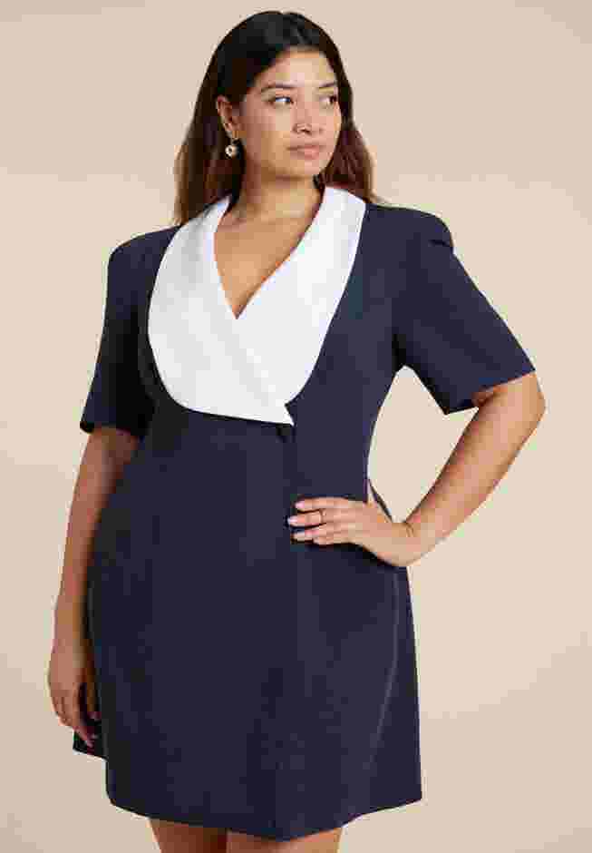 Contrast Collar Puff Sleeve Mini Dress image number 2