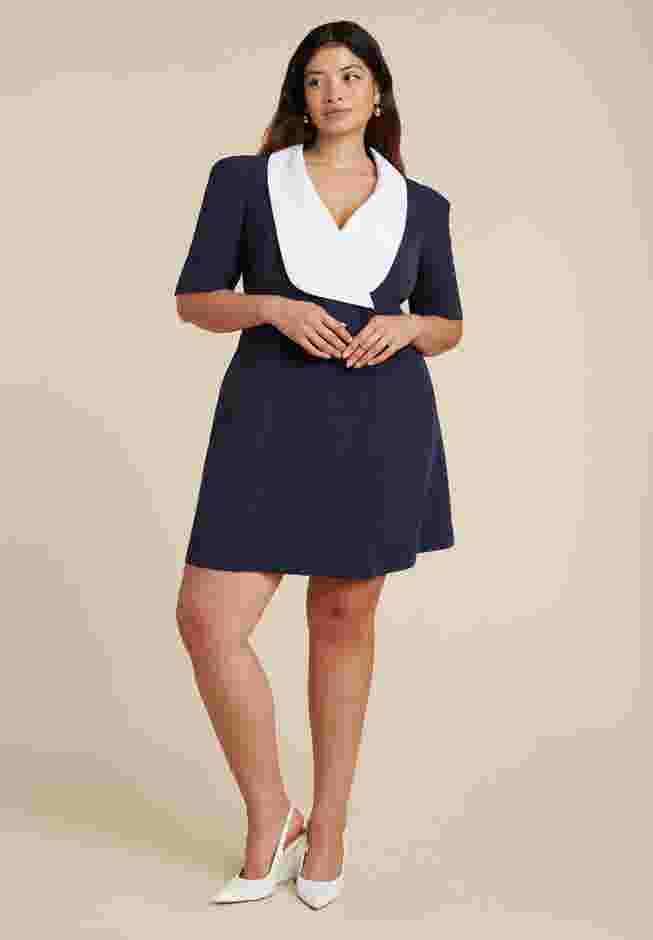 Contrast Collar Puff Sleeve Mini Dress image number 0