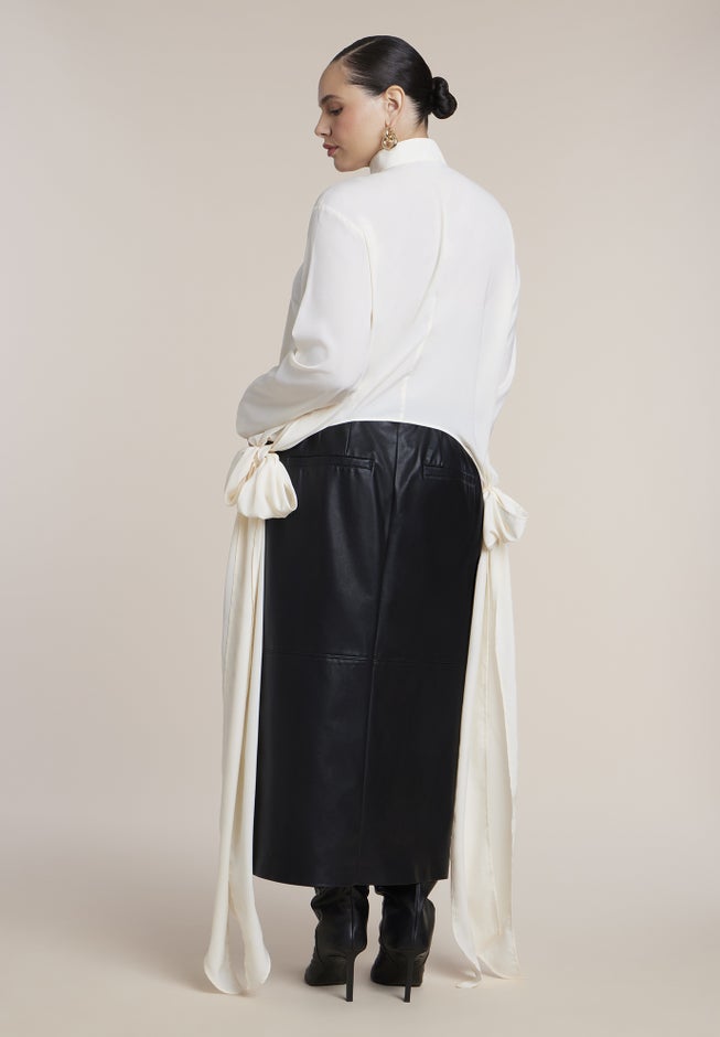 Mock Neck Blouse With Draped Ties image number 1