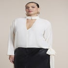 Mock Neck Blouse With Draped Ties image number 0