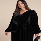 Velvet Puff Sleeve Pleated Dress image number null