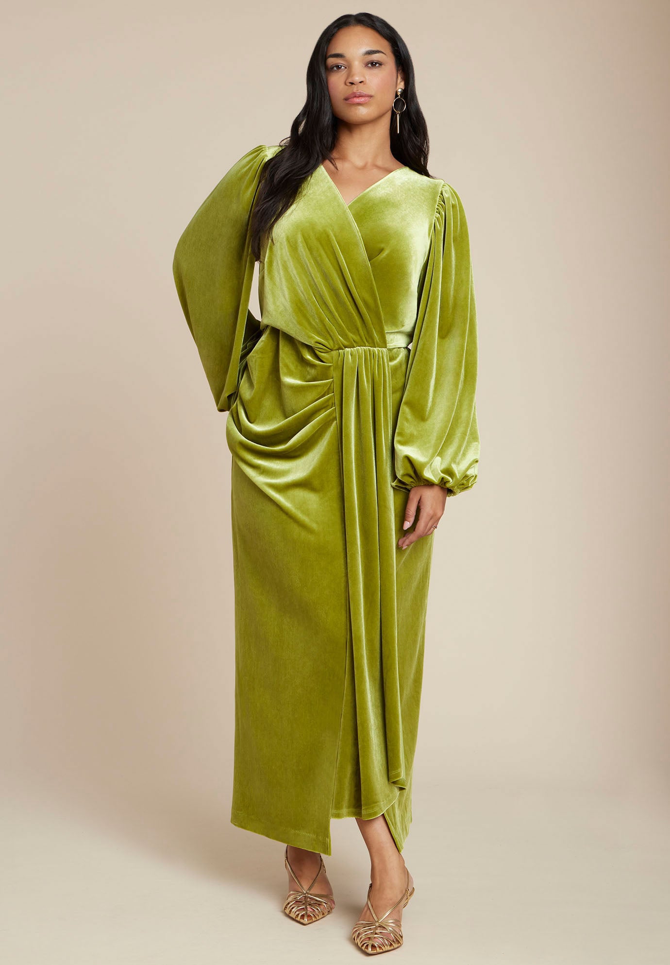 Velvet Puff Sleeve Pleated Dress image number 2