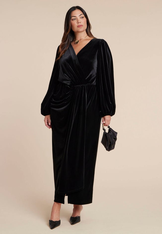 Velvet Puff Sleeve Pleated Dress image number 0