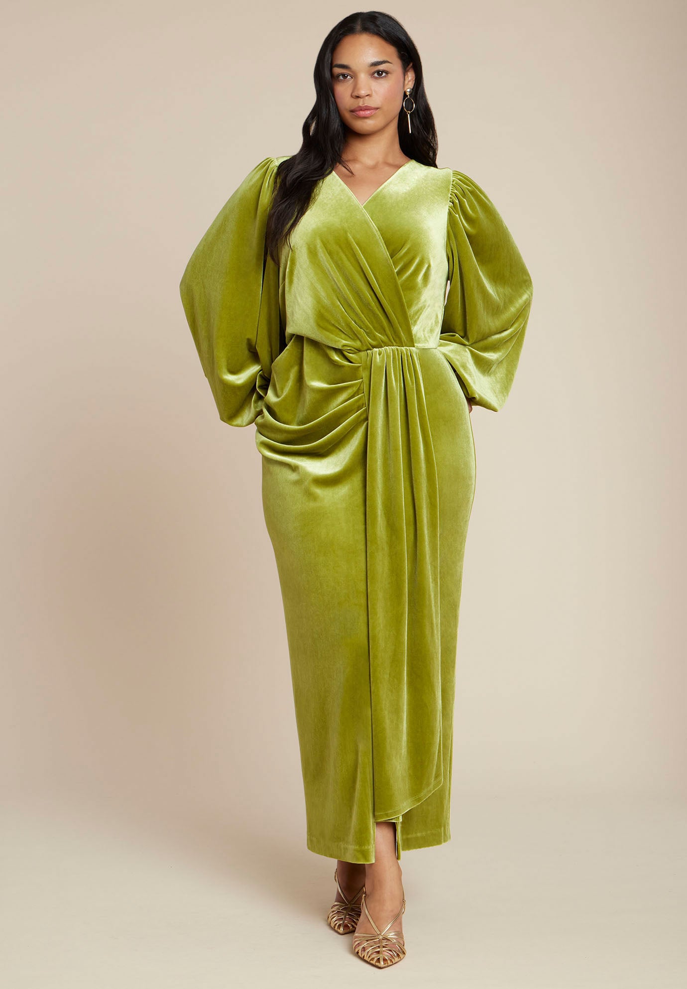 Velvet Puff Sleeve Pleated Dress image number 0