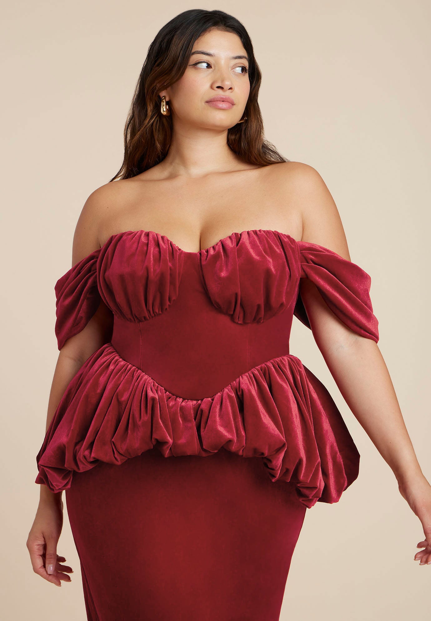 Velvet Peplum Midi Dress image number 2