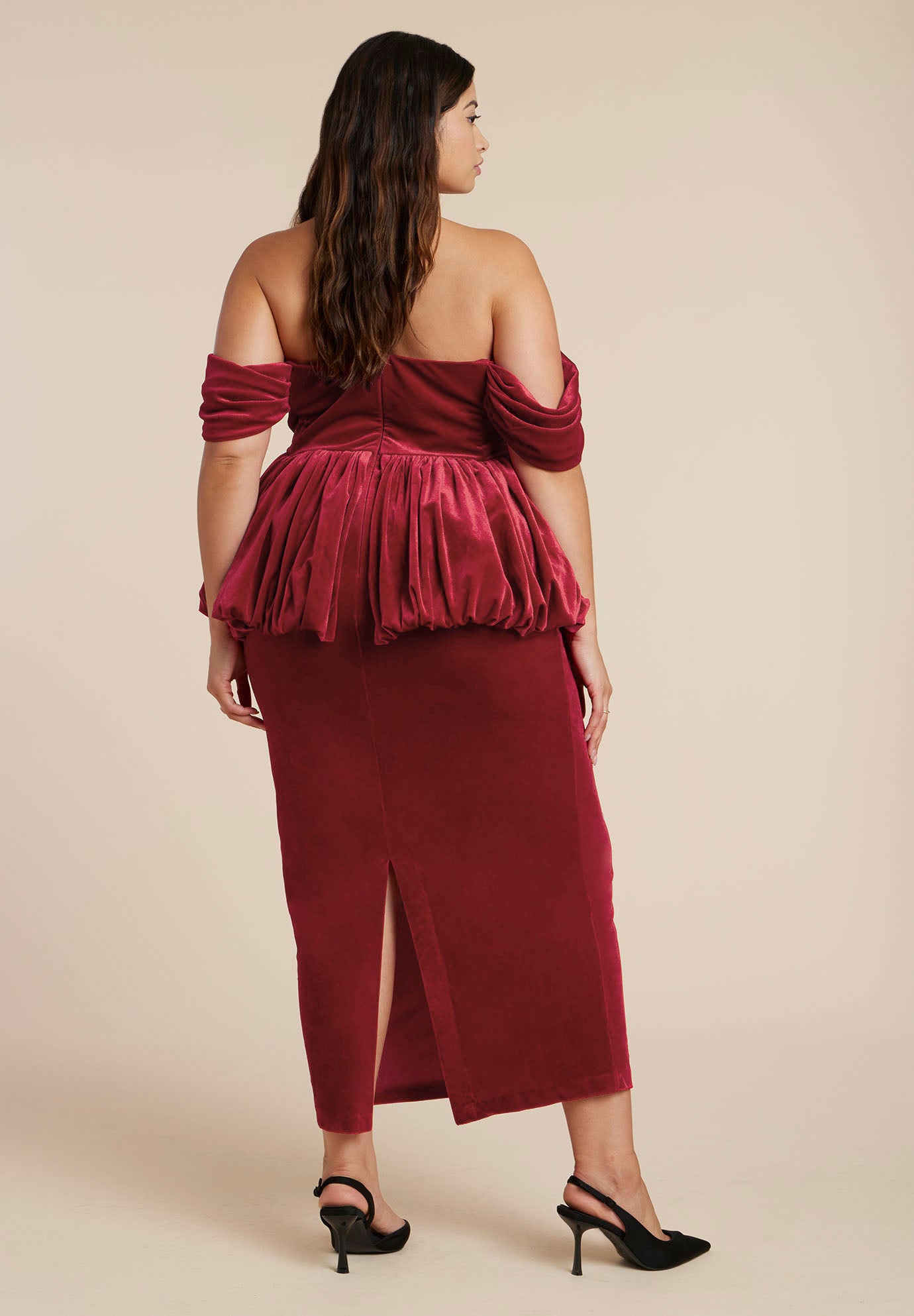 Velvet Peplum Midi Dress image number 4