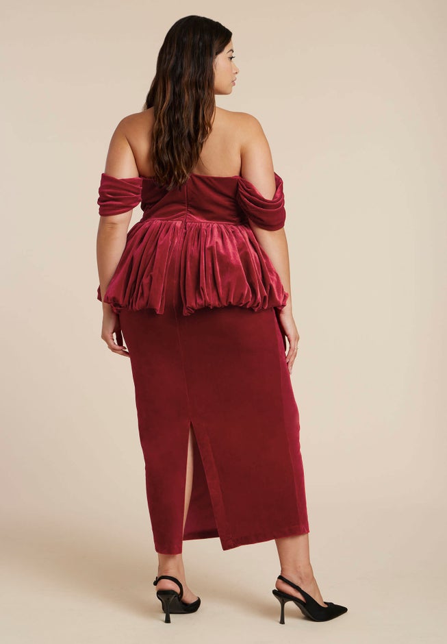 Velvet Peplum Midi Dress image number 4