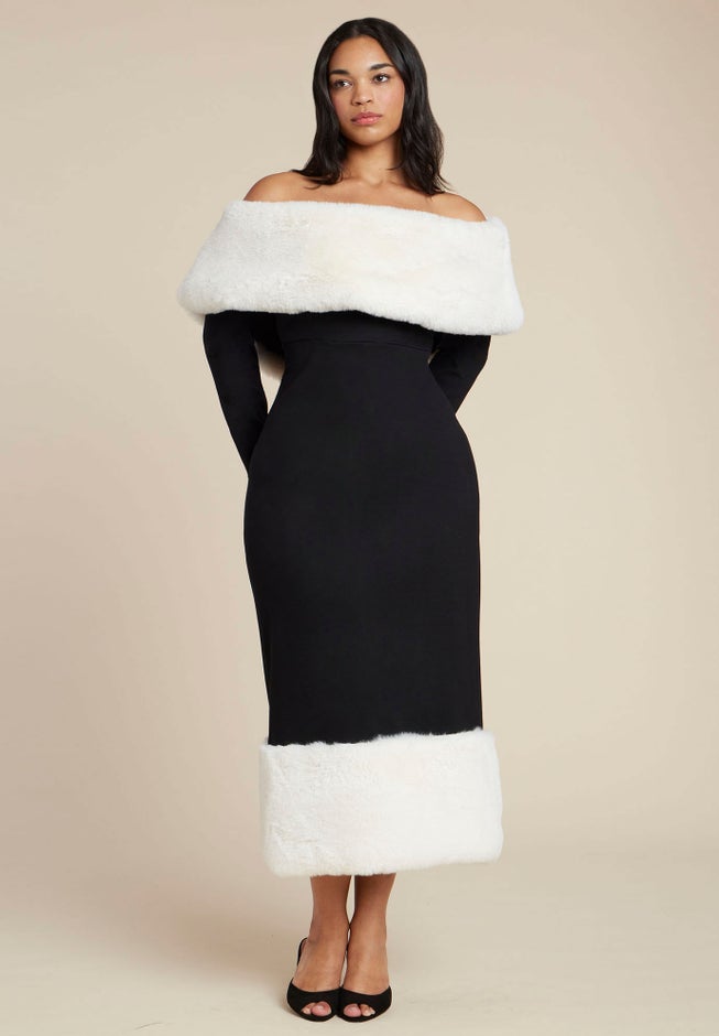 Off The Shoulder Fur Trim Dress image number 1