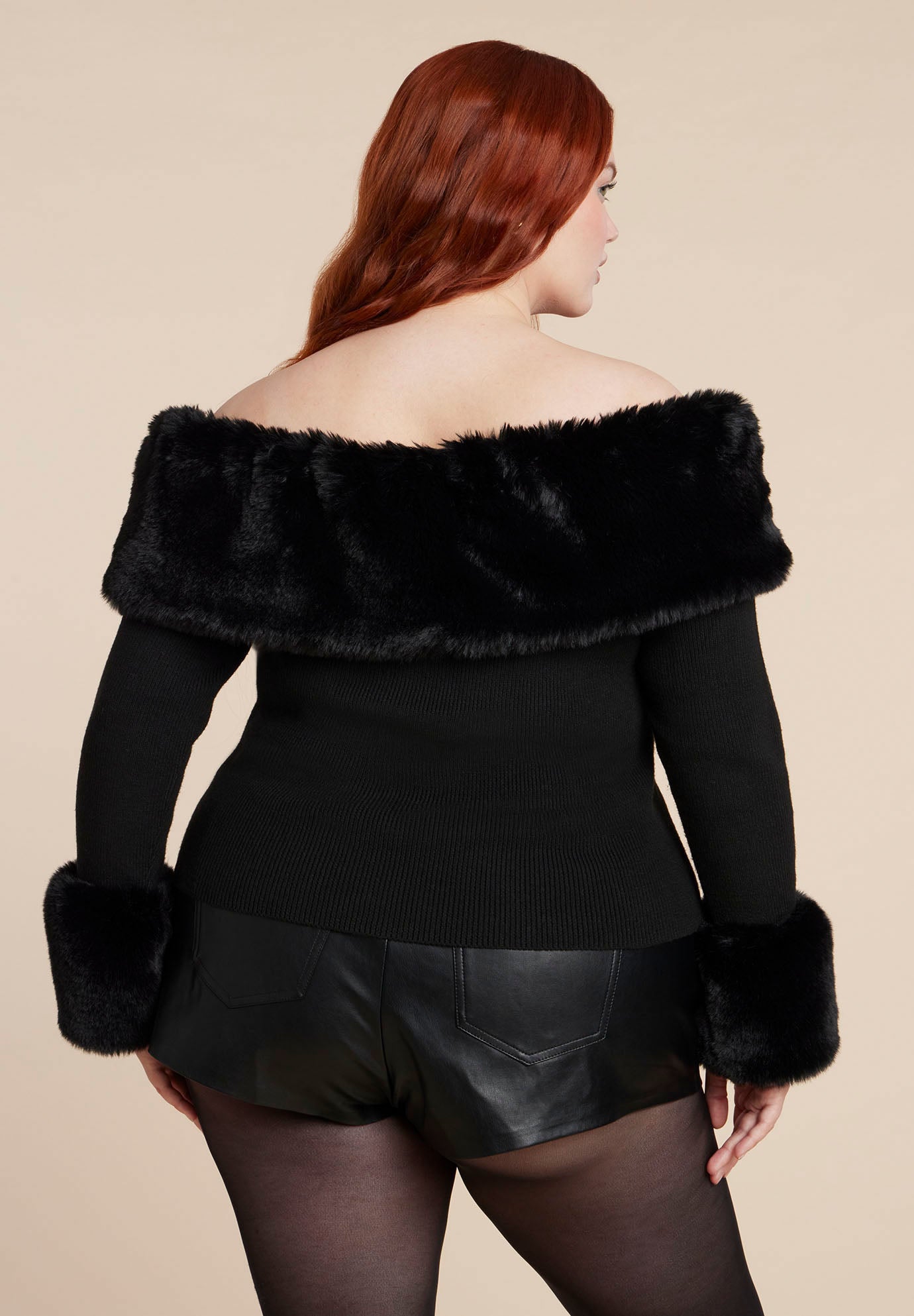 Faux Fur Off The Shoulder Sweater image number 3