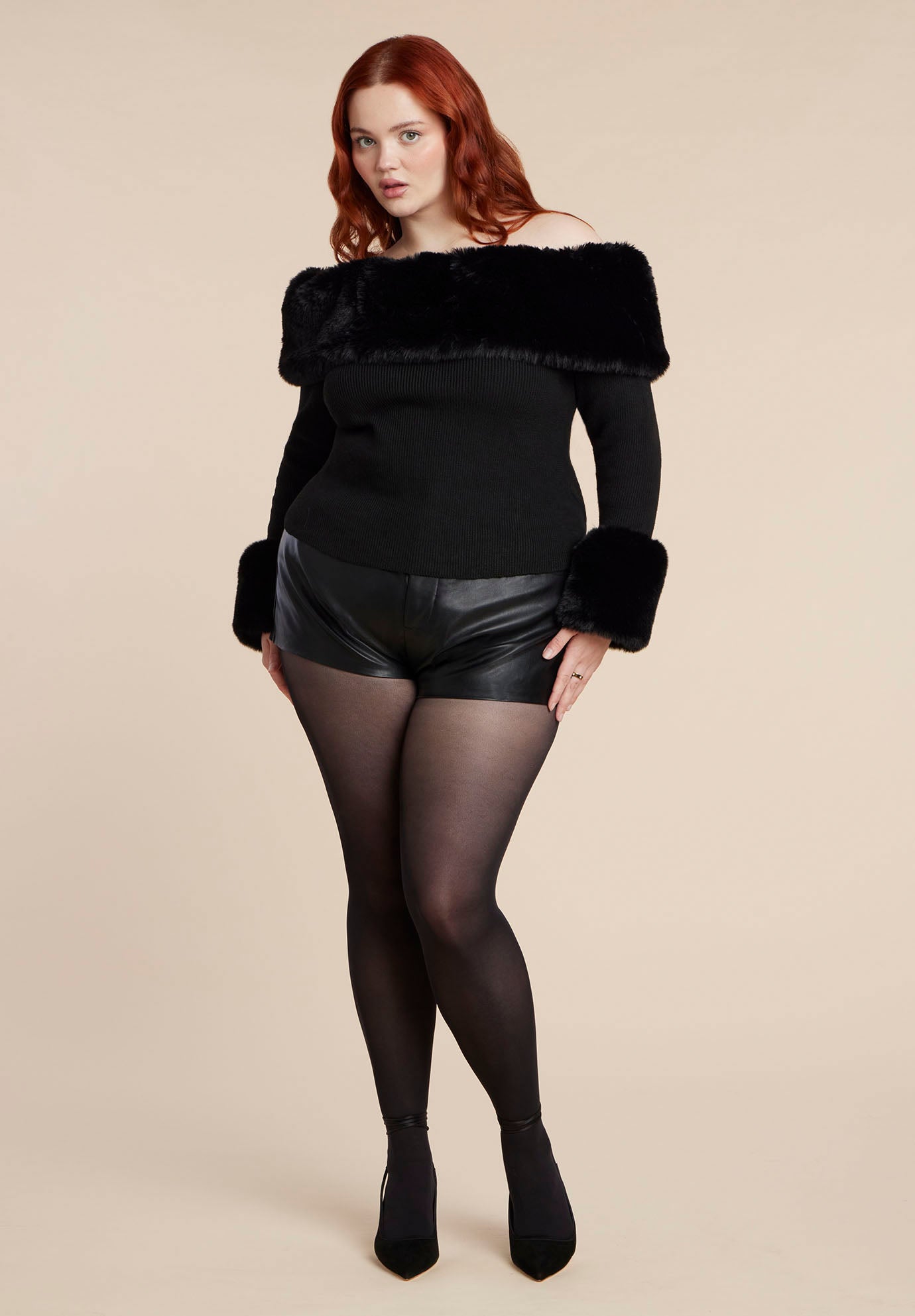 Faux Fur Off The Shoulder Sweater image number 5