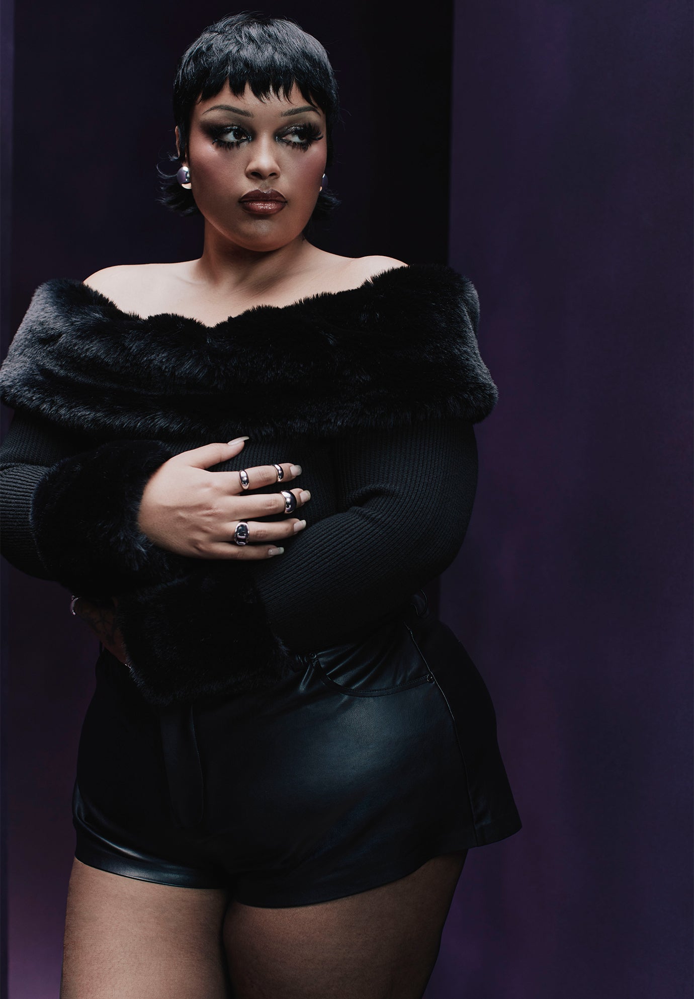 Faux Fur Off The Shoulder Sweater image number 0