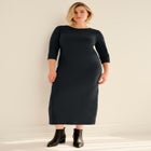 Cotton Spandex Crew Neck 3/4 Sleeve Maxi Dress image number null