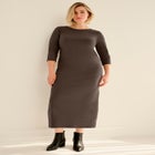 Cotton Spandex Crew Neck 3/4 Sleeve Maxi Dress image number null