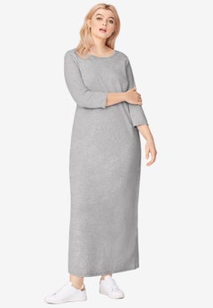 Cotton Spandex Jersey Three-Quarter Sleeve Scoopneck Maxi Dress