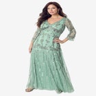 Plus Size Beaded V-Neck 3/4 Sleeve Sleeve Maxi Gown image number null