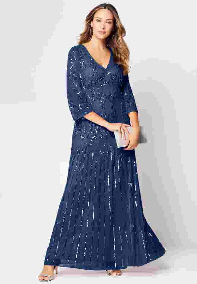 Beaded V Neck Gown image number 0