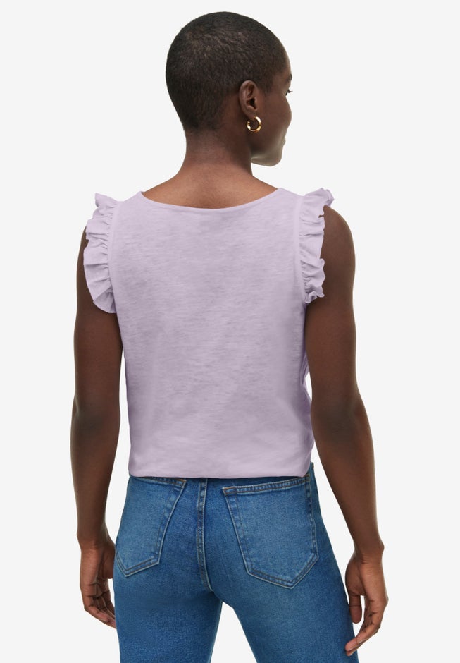 Button-Front Ruffle Sleeve Tank image number 1