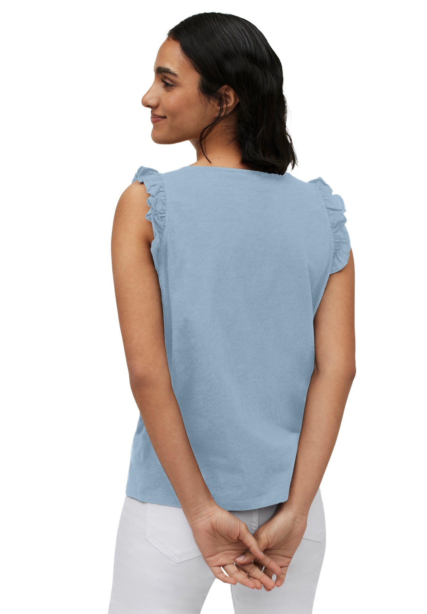 Button-Front Ruffle Sleeve Tank image number 1