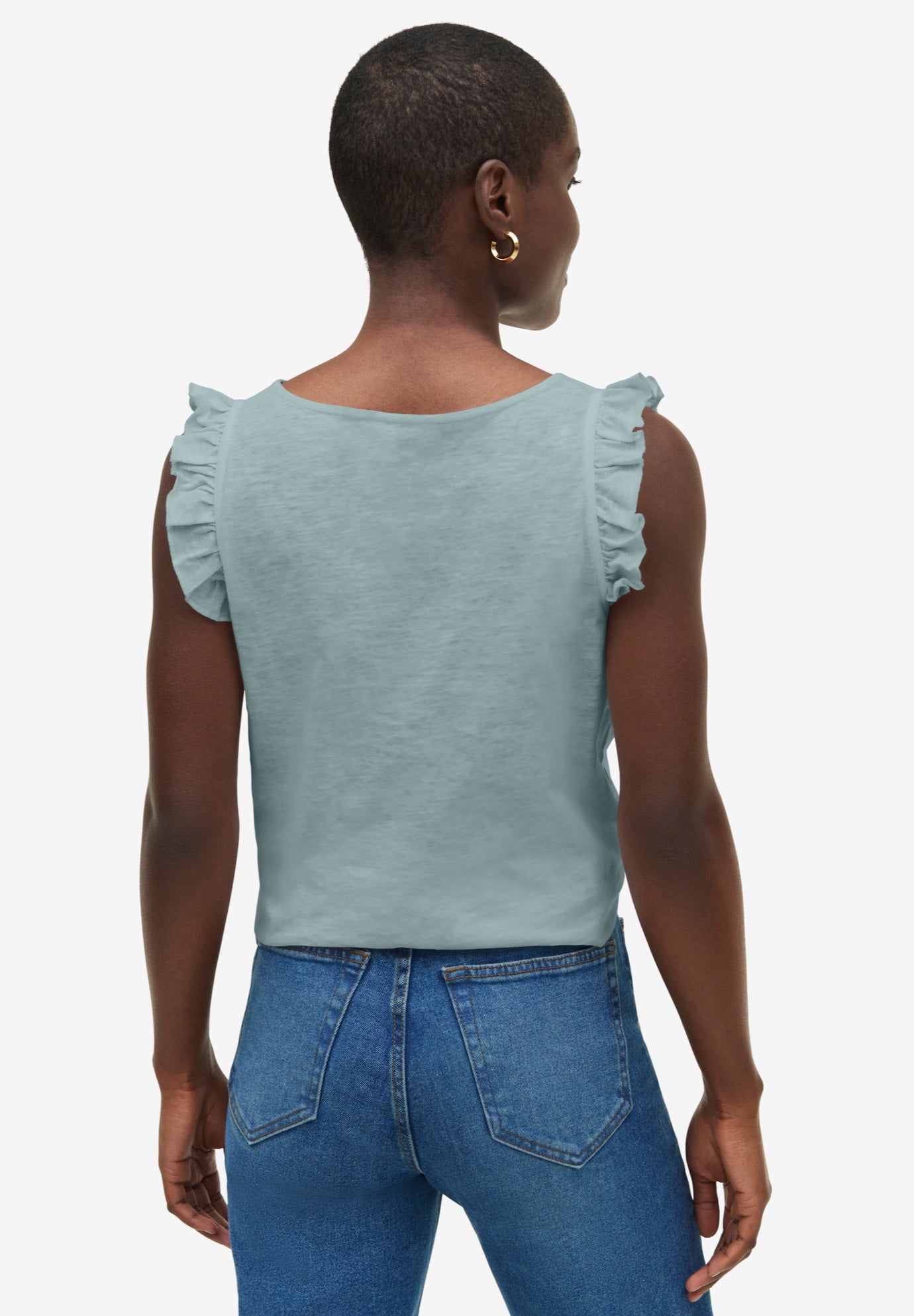Button-Front Ruffle Sleeve Tank image number 1
