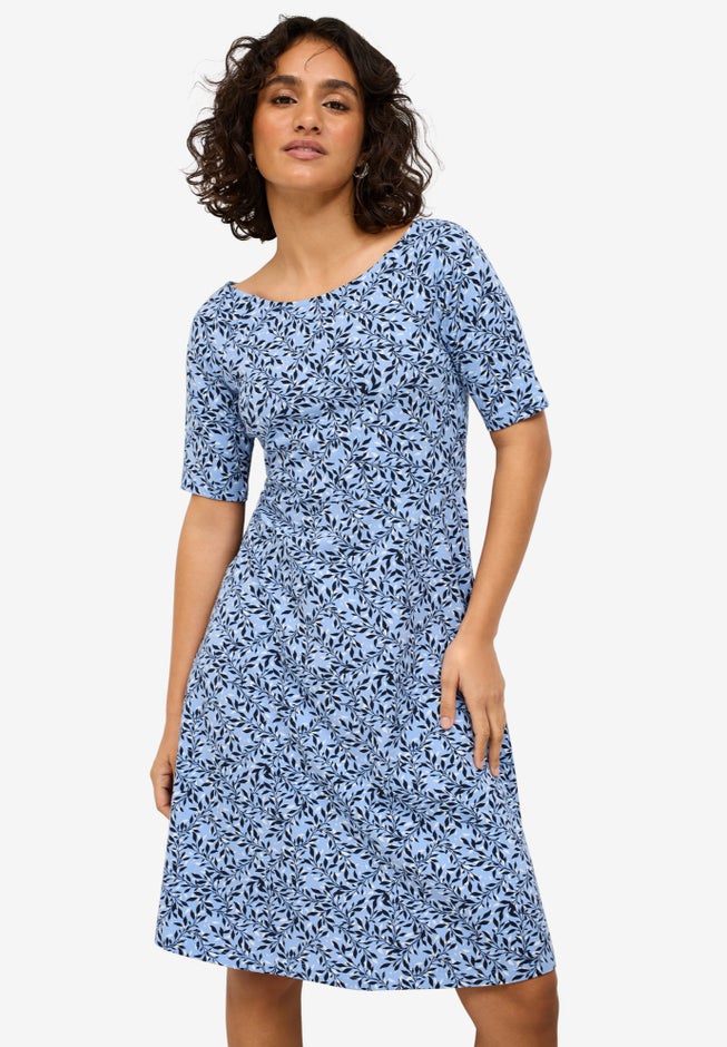 Short Sleeve Fit & Flare Knit Dress image number 0