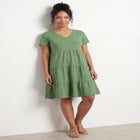 Cotton Spandex V-Neck Short Sleeve Tiered A-Line Dress image number null