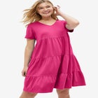 Cotton Spandex V-Neck Short Sleeve Tiered A-Line Dress image number 0