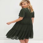 Crinkle Crepe V-Neck Faux Wrap Tiered Midi Dress image number 1