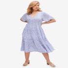 Crinkle Crepe V-Neck Faux Wrap Tiered Midi Dress image number 0