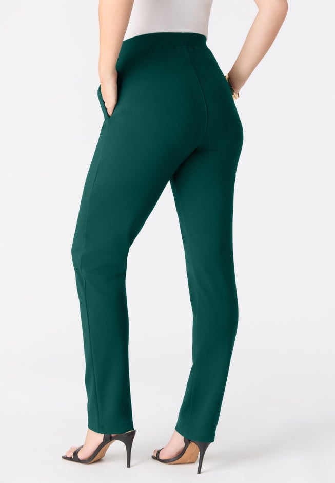Plus Size Ponte Straight Leg Pant with Pockets and Pull on elastic waist image number 1