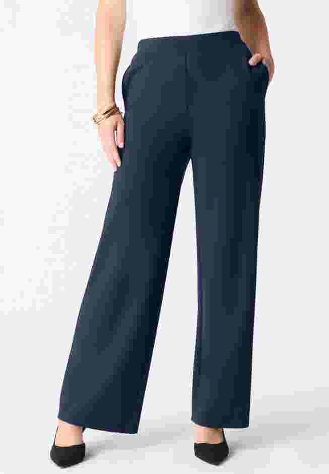 Plus Size Ponte Wide Leg Pant with Pockets and Pull on elastic waist image number 0