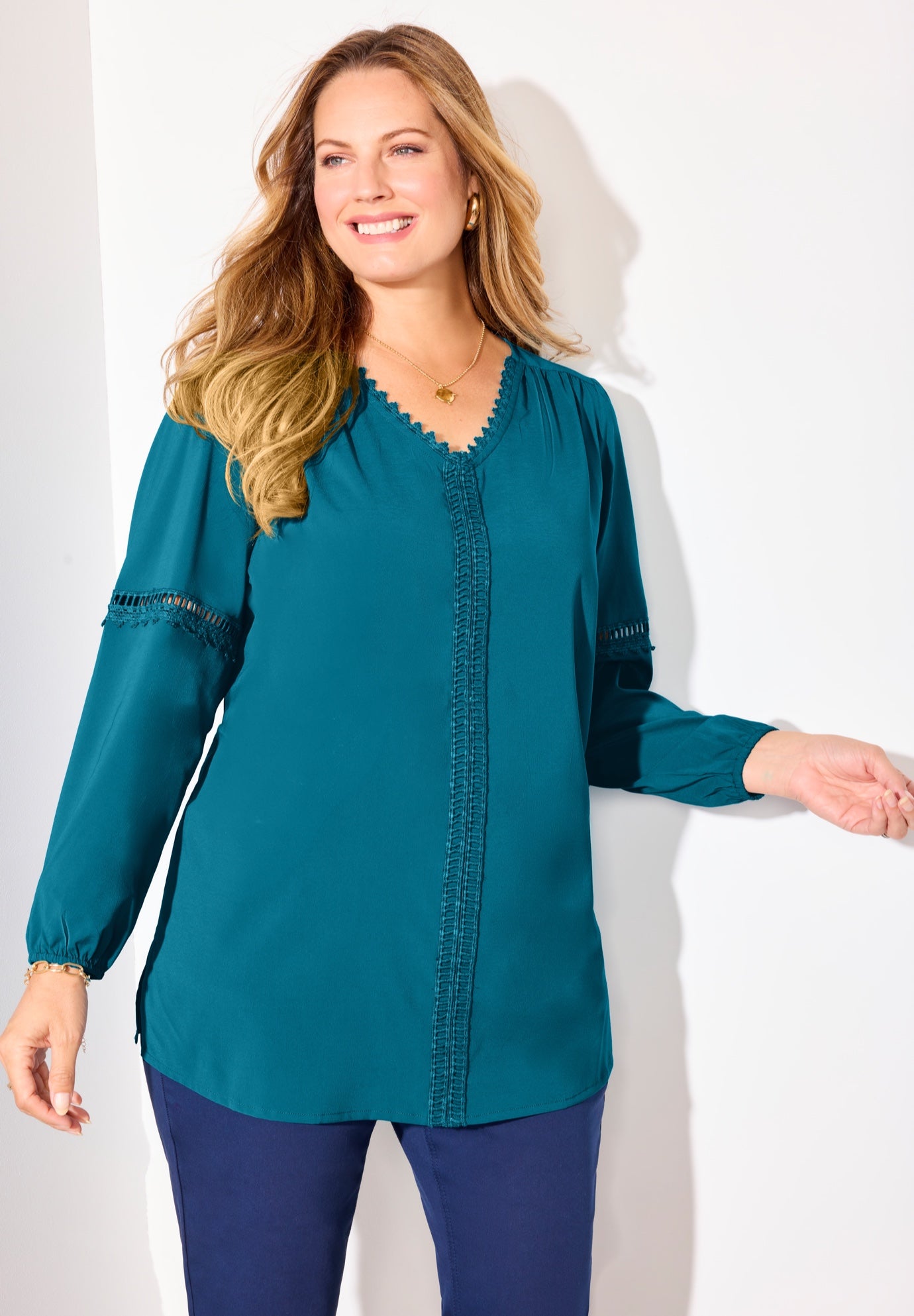 Lattice Trim Peasant Blouse image number 0