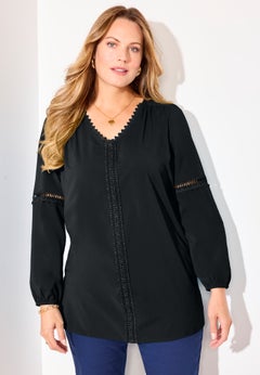 Lattice Trim Peasant Blouse