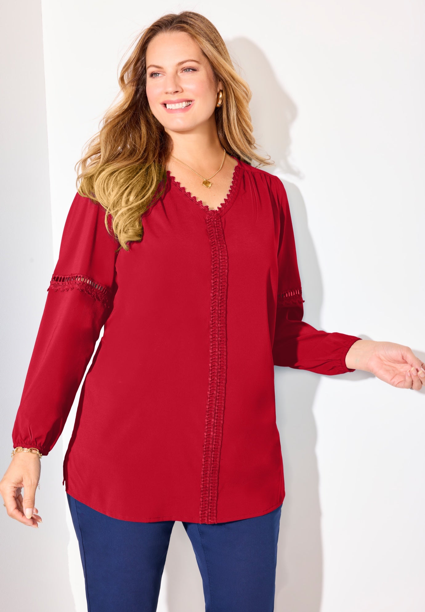 Lattice Trim Peasant Blouse image number 0