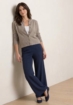 Wide-Leg Back Elastic Flat Front Soft Pants