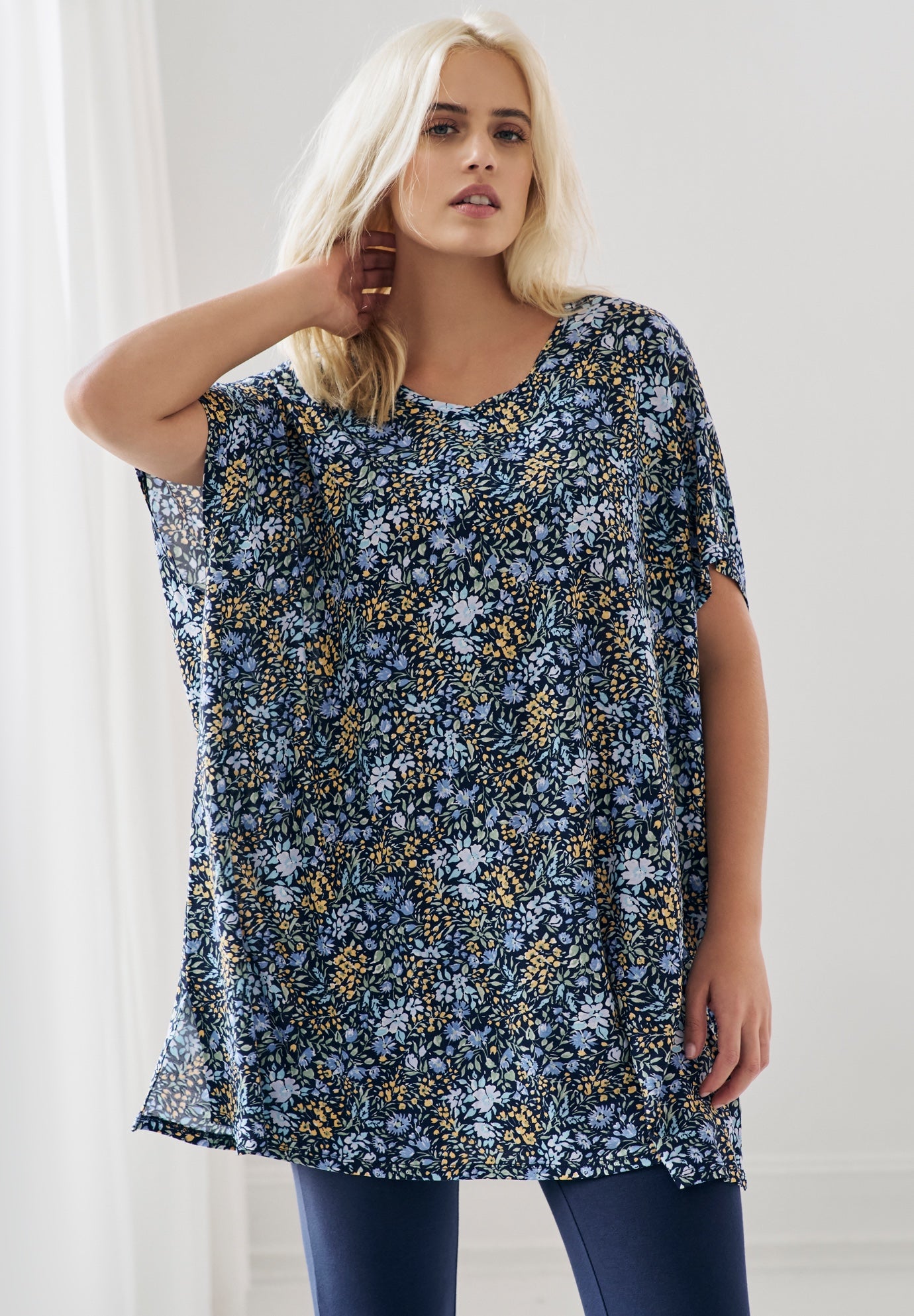 Stretch Jersey Knit V-Neck Oversized Tunic image number 0