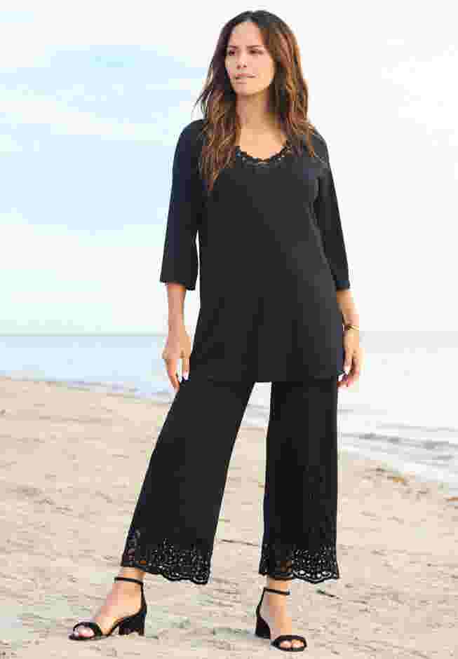 Wide Leg Ultrasmooth® Fabric Lace Pant image number 1