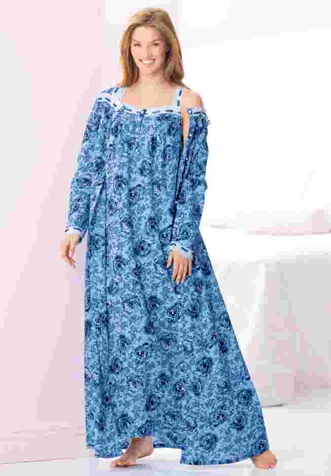 Long 2-Piece Cabbage-Rose Peignoir Set image number 0