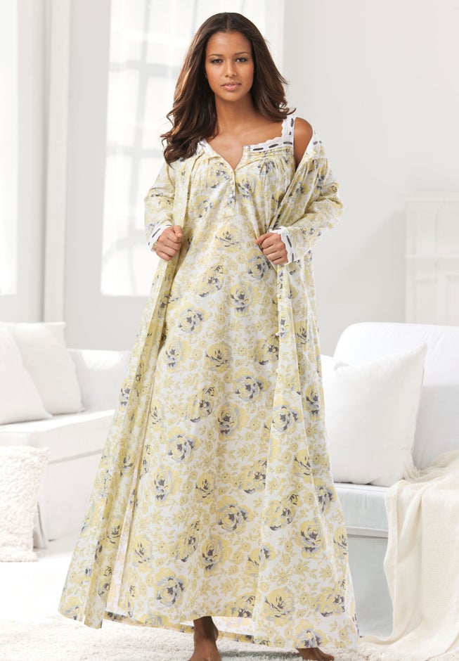 Long 2-Piece Cabbage-Rose Peignoir Set image number 7