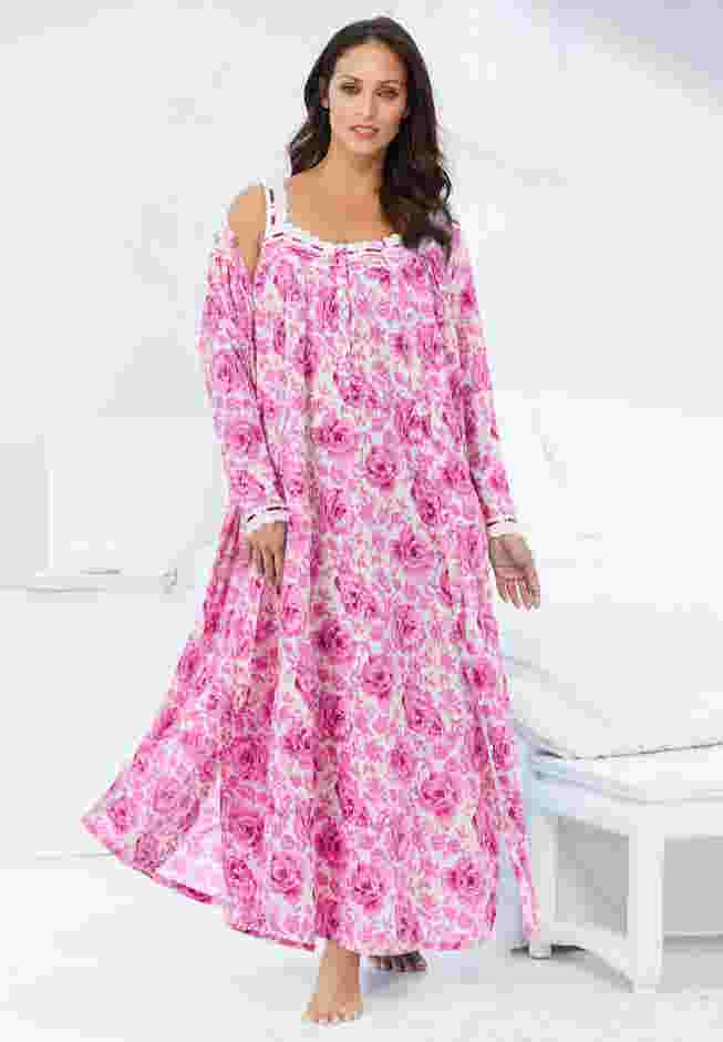Long 2-Piece Cabbage-Rose Peignoir Set image number 4