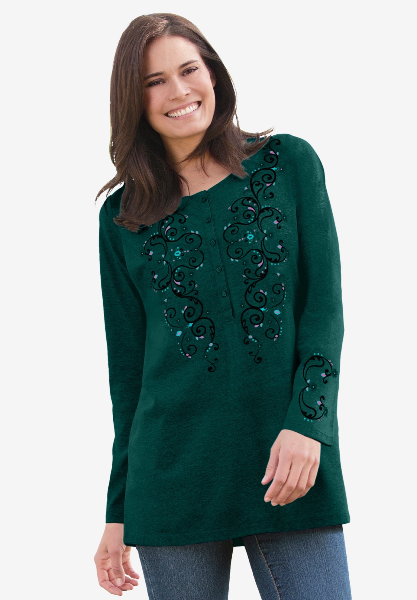 Embroidered Henley Tee image number 0