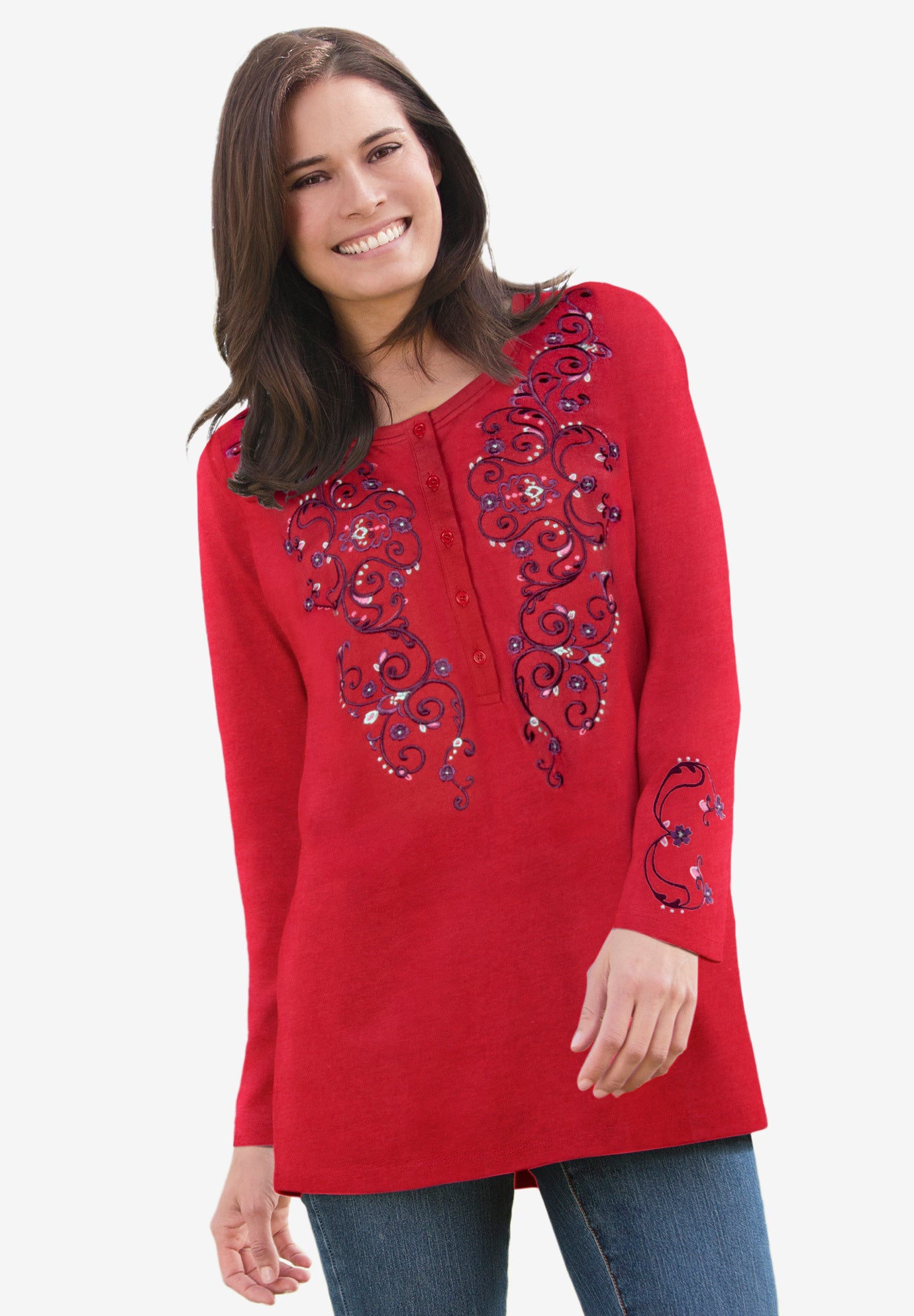 Embroidered Henley Tee image number 0