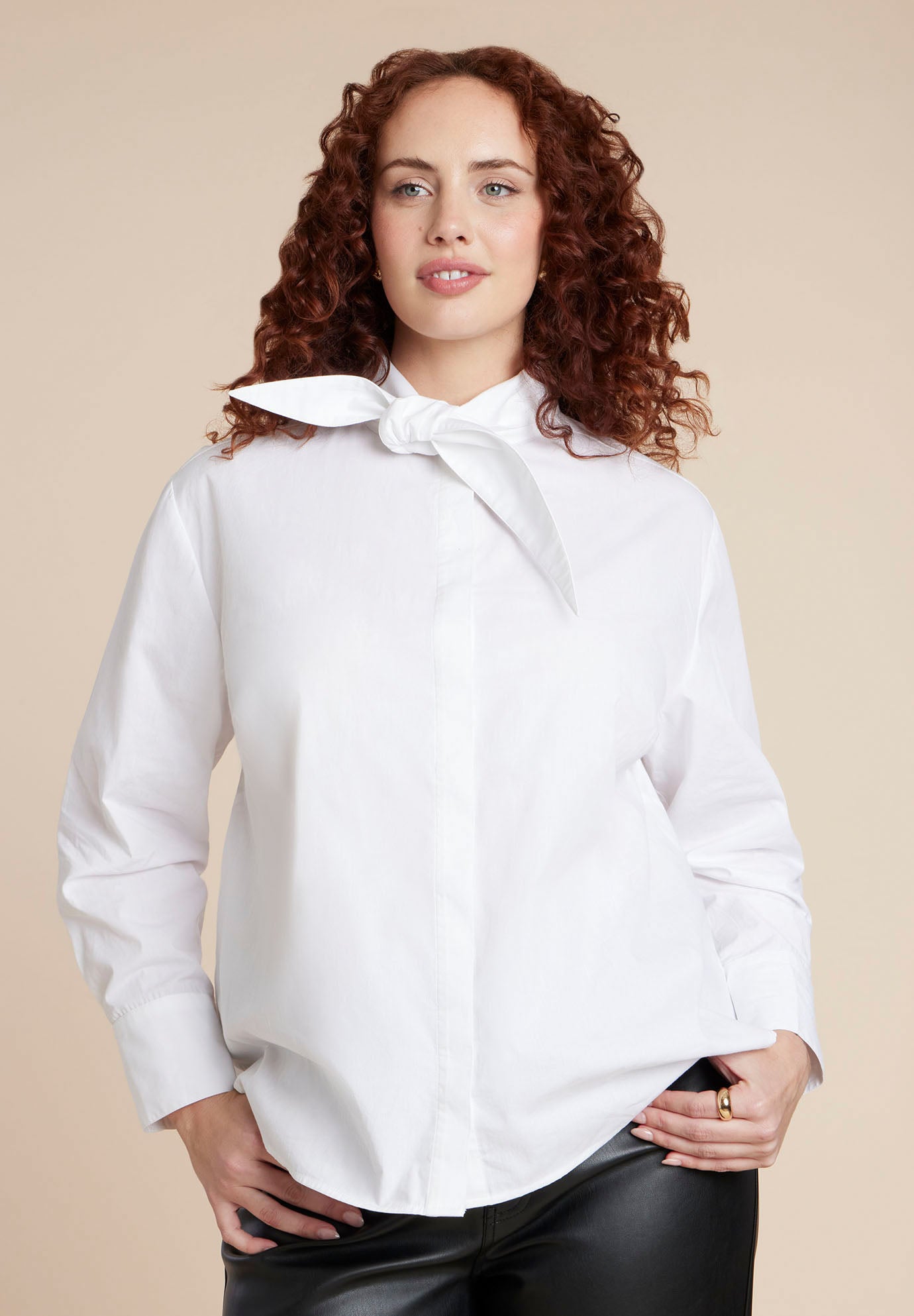 Dramatic Neck-Tie Poplin Shirt image number 1