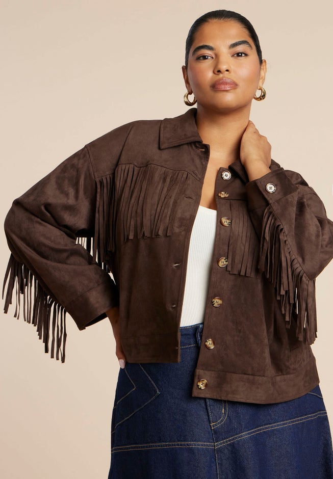 Faux Suede Fringe Jacket image number 1