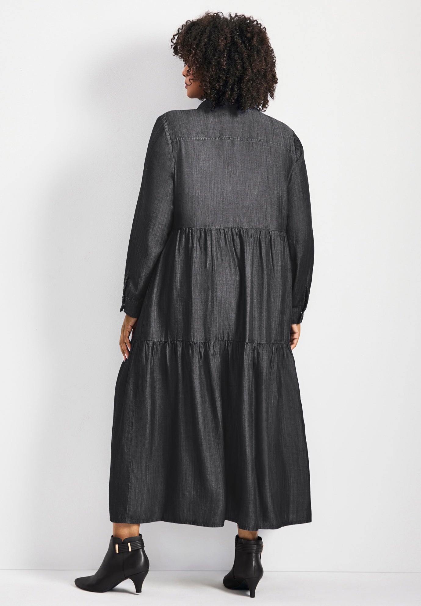 Denim Tiered Shirtdress image number 1