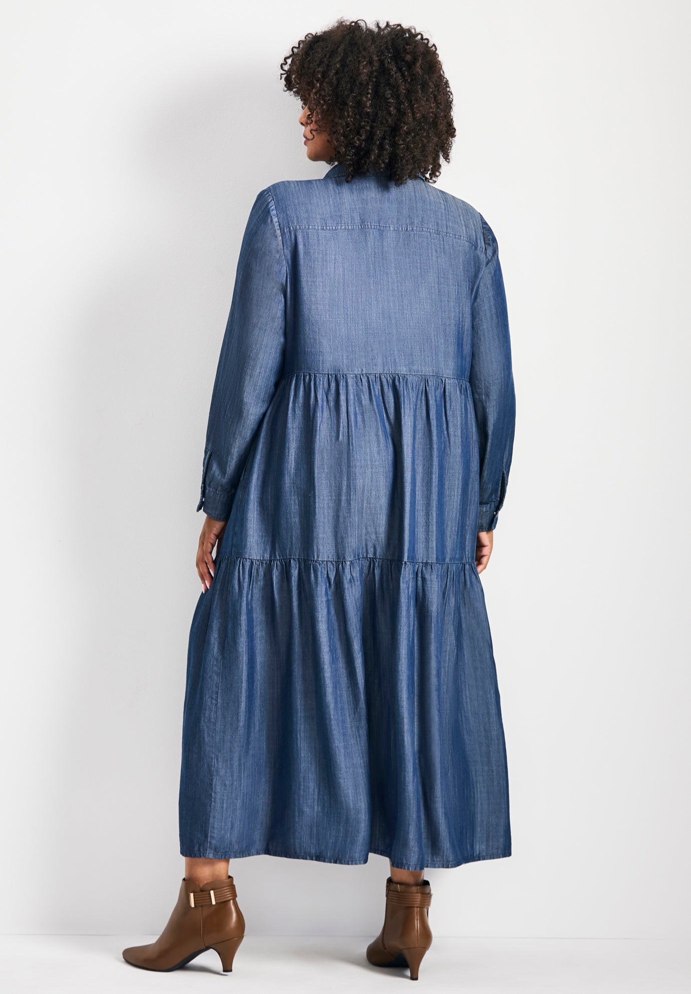 Denim Tiered Shirtdress image number 1