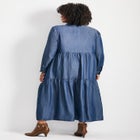 Denim Tiered Shirtdress image number null