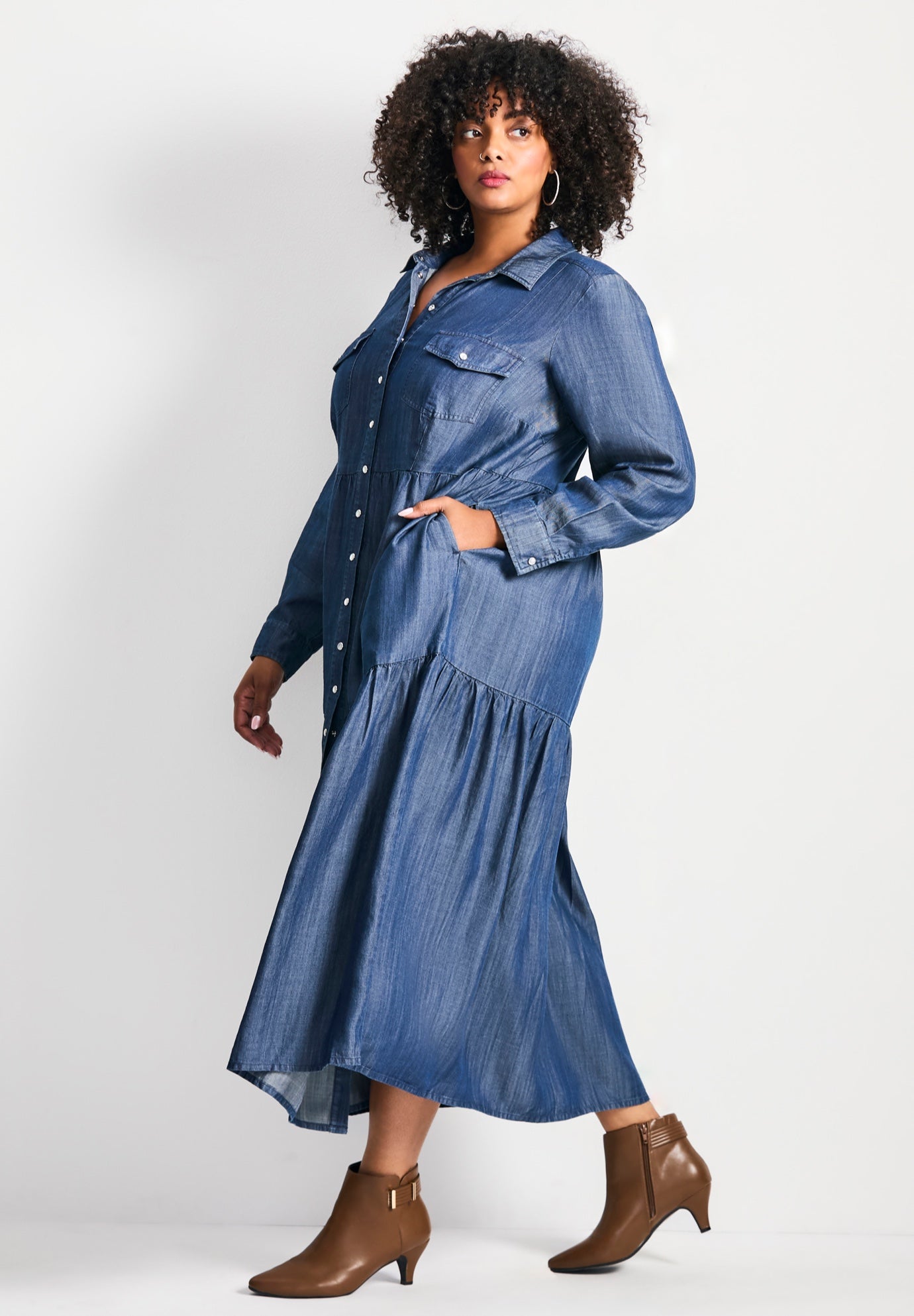 Denim Tiered Shirtdress image number 2